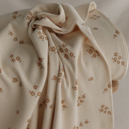 Aïna -Jersey coton BIO côtes fines à motif écru naturel