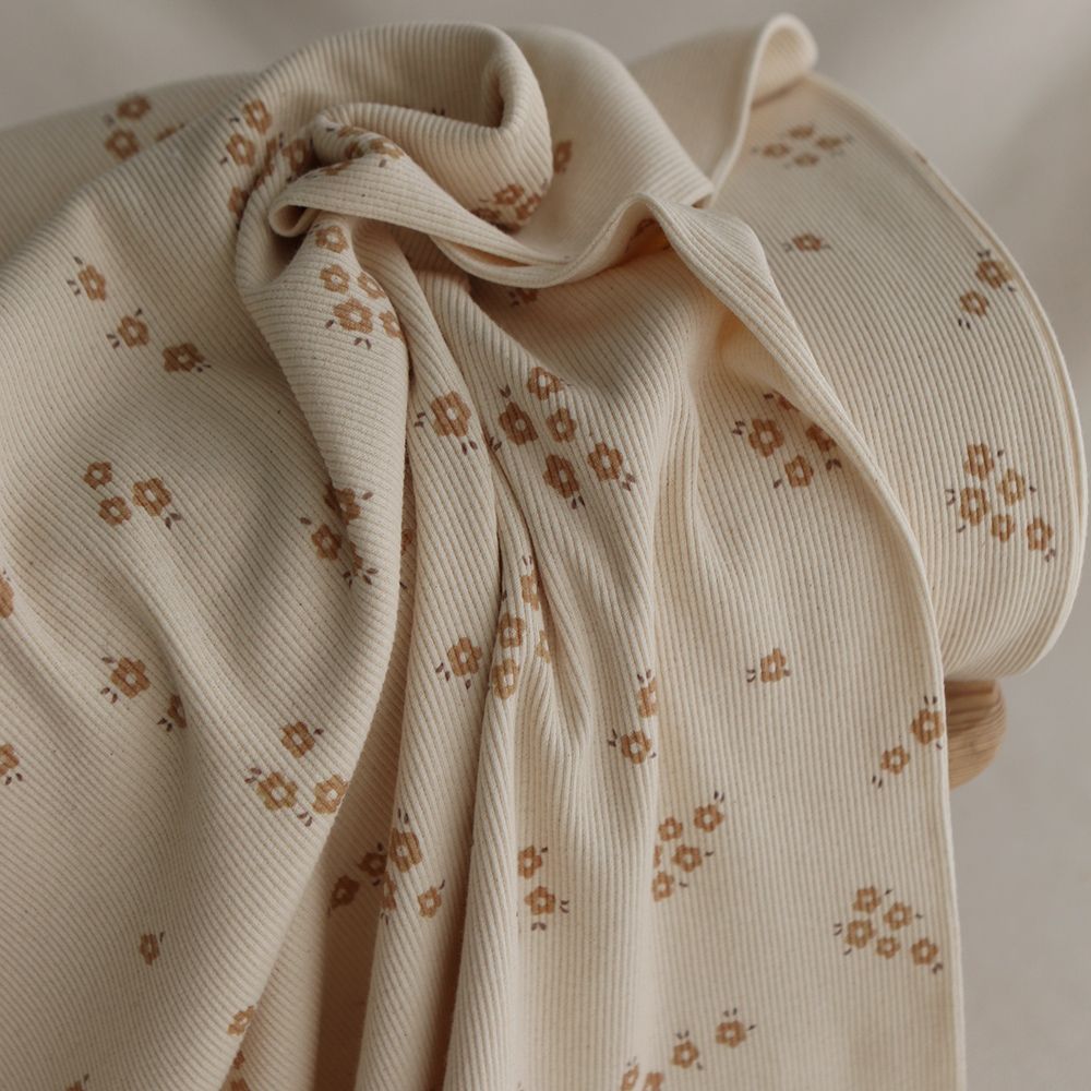 Aïna -Jersey coton BIO côtes fines à motif écru naturel