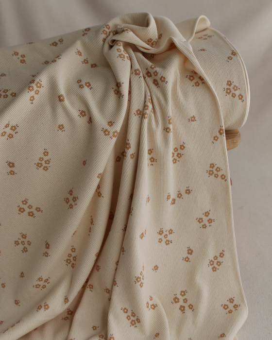 Aïna -Jersey coton BIO côtes fines à motif écru naturel