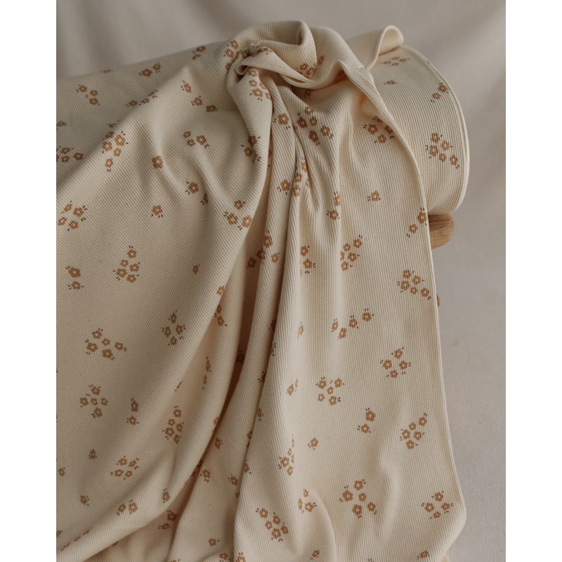 Aïna -Jersey coton BIO côtes fines à motif écru naturel