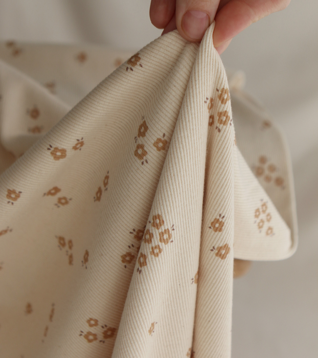 Aïna -Jersey coton BIO côtes fines à motif écru naturel