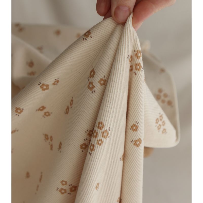 Aïna -Jersey coton BIO côtes fines à motif écru naturel