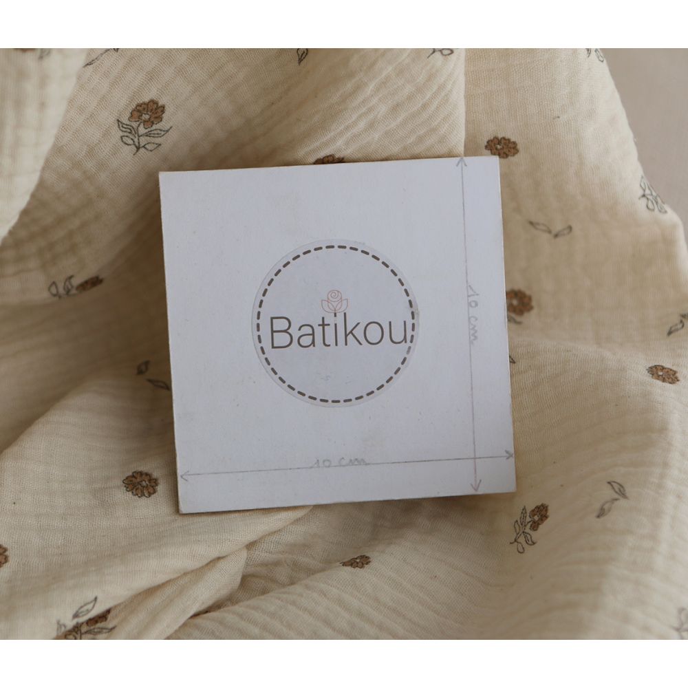 Aïna - Double gaze coton BIO motif fond écru camel