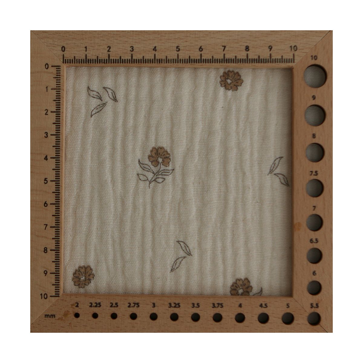 Aïna - Double gaze coton BIO motif fond écru camel Aïna - Double gaze coton BIO motif fond écru camel