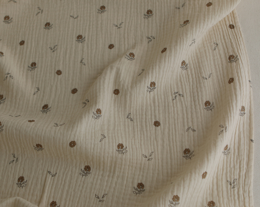 Aïna - Double gaze coton BIO motif fond écru camel