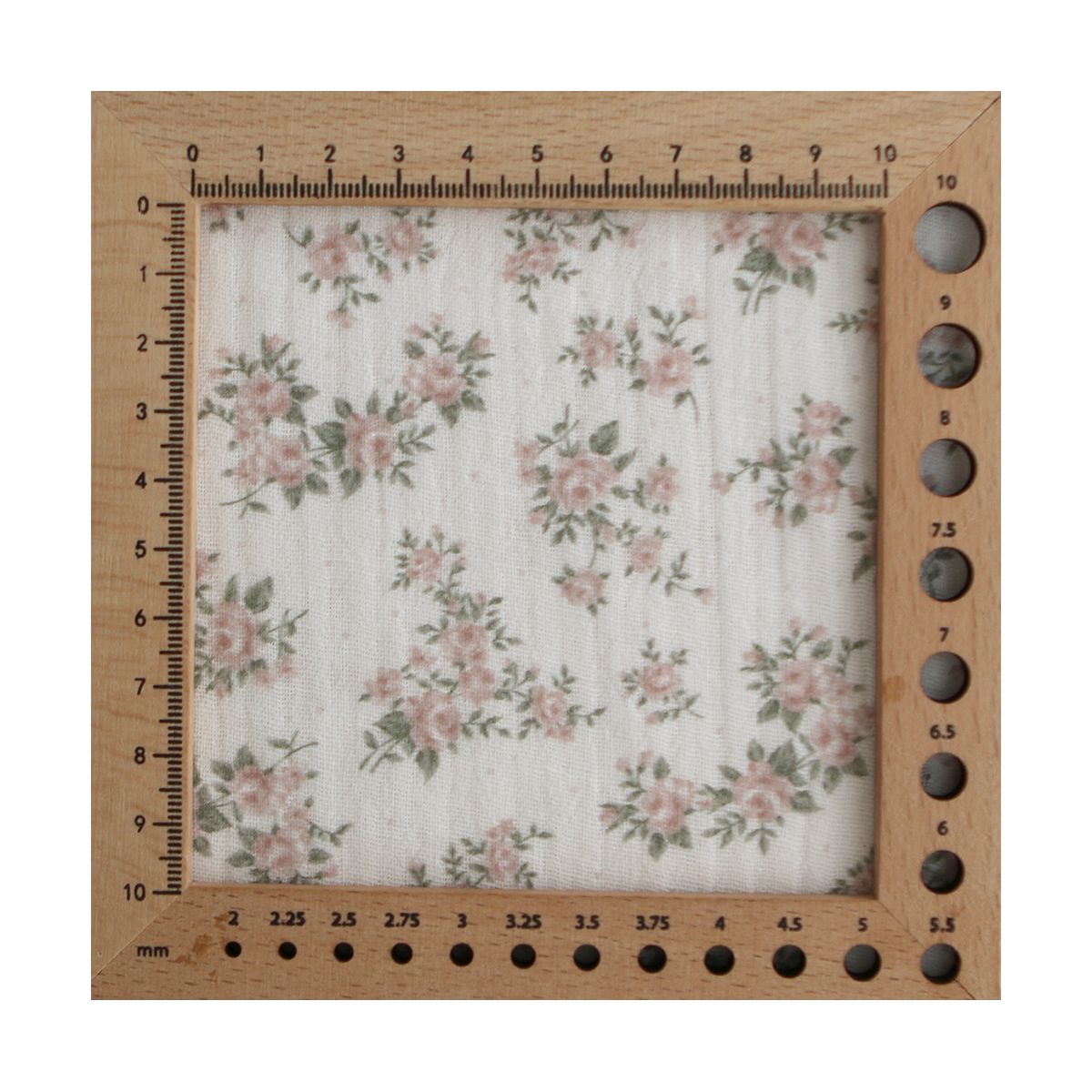 Lilou - Double gaze de coton BIO fond blanc fleuri vert et rose