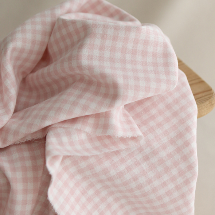 Gabin - Coton gratté style flanelle tissage vichy rose layette