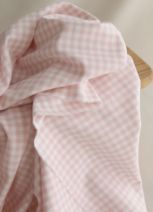 Gabin - Coton gratté style flanelle tissage vichy rose layette
