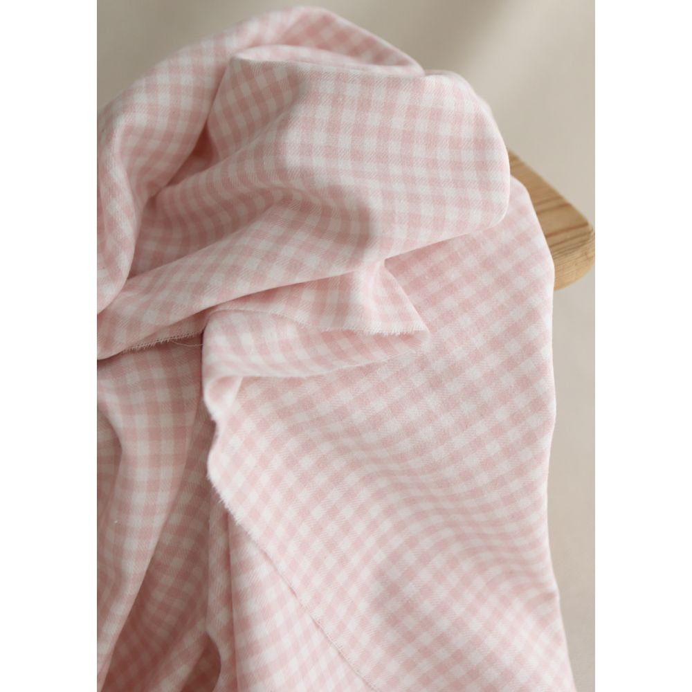 Gabin - Coton gratté style flanelle tissage vichy rose layette