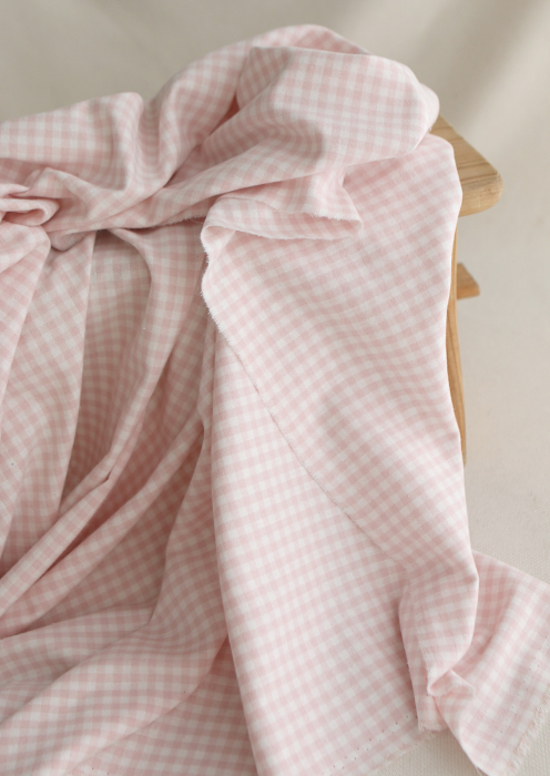 Gabin - Coton gratté style flanelle tissage vichy rose layette