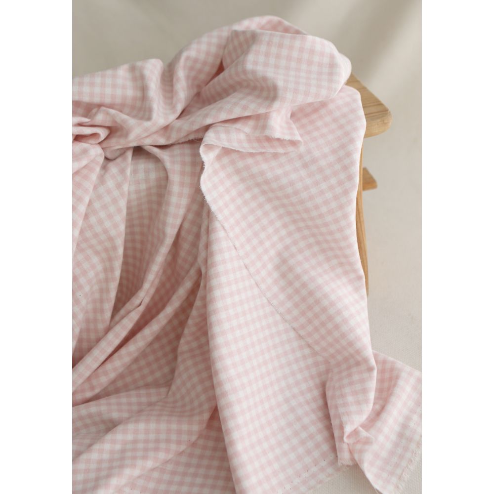 Gabin - Coton gratté style flanelle tissage vichy rose layette