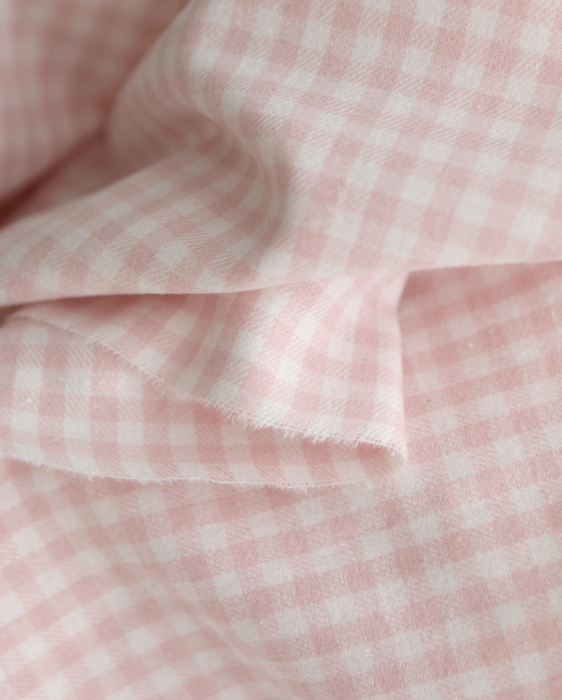 Gabin - Coton gratté style flanelle tissage vichy rose layette