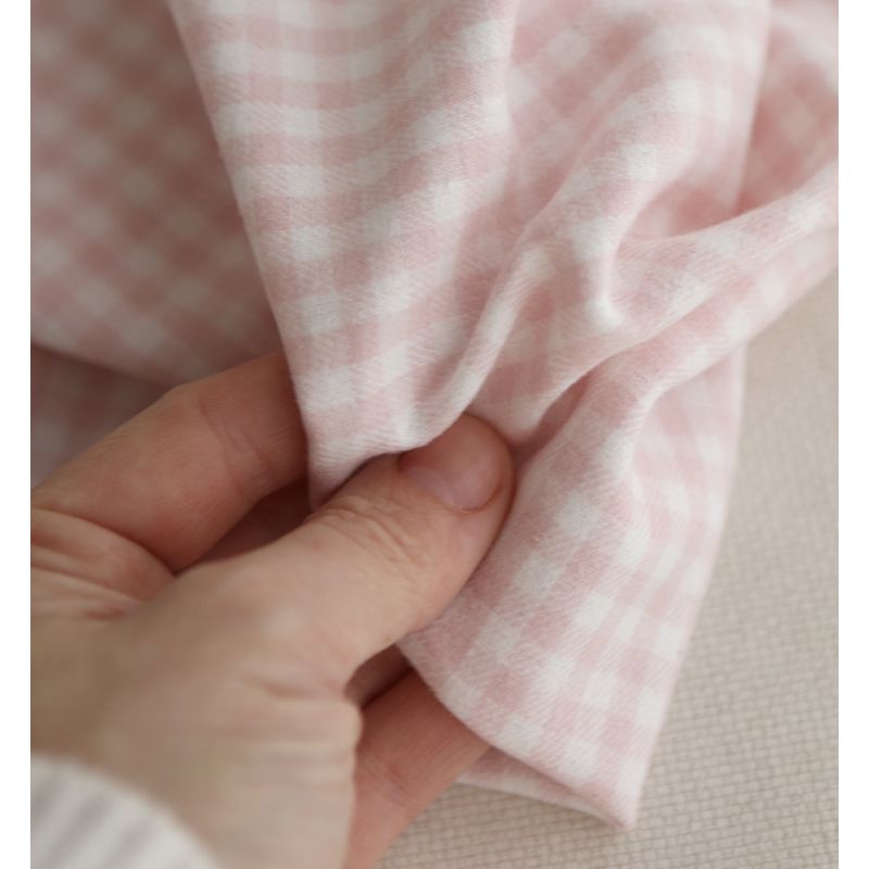 Gabin - Coton gratté style flanelle tissage vichy rose layette