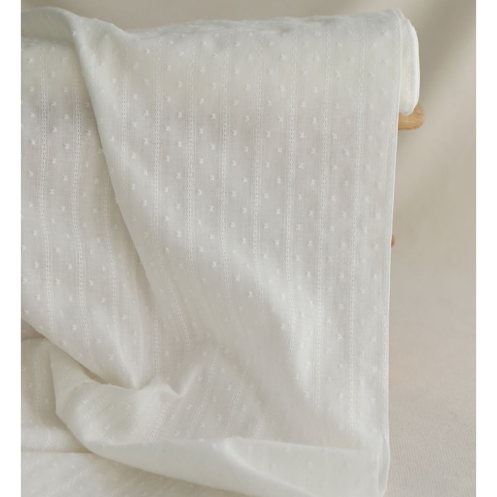 Broderie anglaise plumetis coton coloris blanc cassé