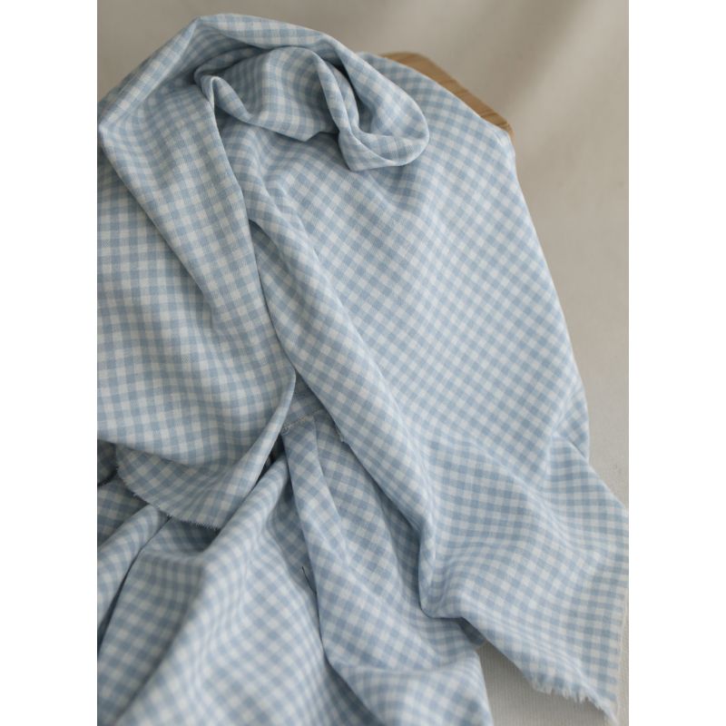 Gabin - Coton gratté style flanelle tissage vichy bleu layette
