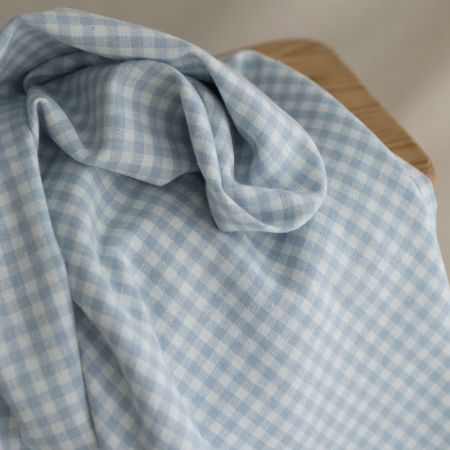 Gabin - Coton gratté style flanelle tissage vichy bleu layette Gabin - Coton gratté style flanelle tissage vichy bleu layette