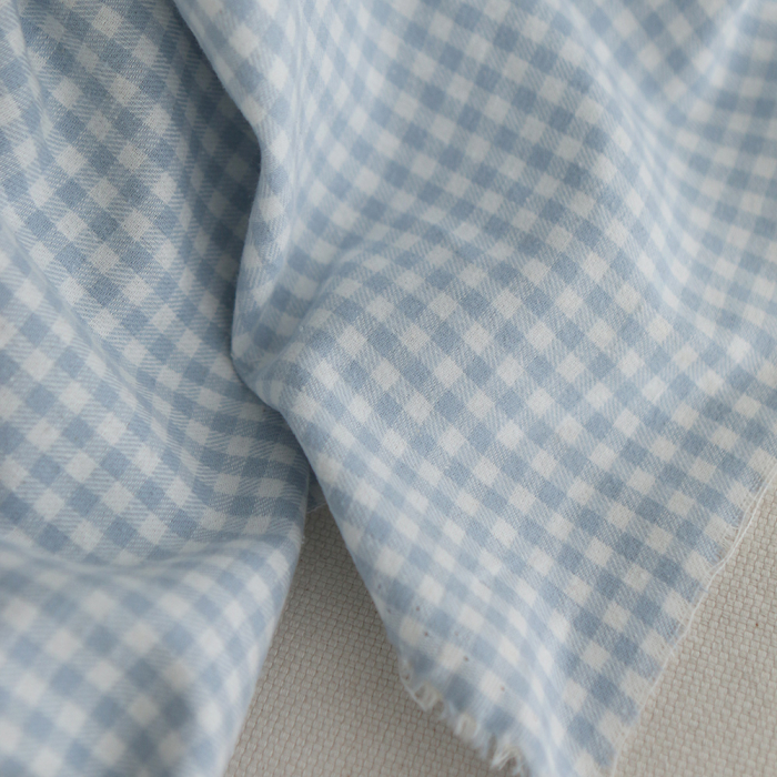 Gabin - Coton gratté style flanelle tissage vichy bleu layette