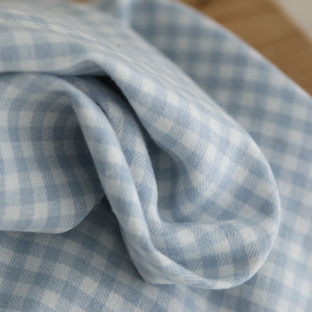 Gabin - Coton gratté style flanelle tissage vichy bleu layette