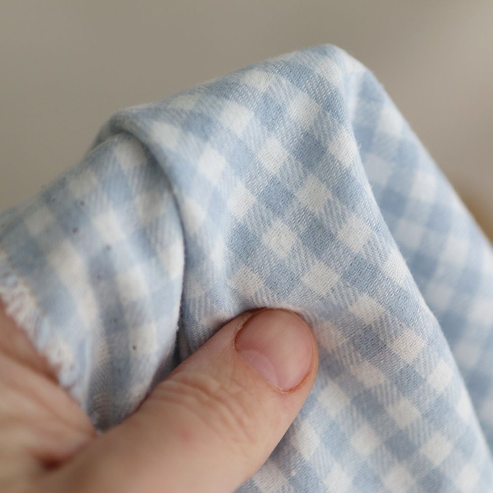 Gabin - Coton gratté style flanelle tissage vichy bleu layette