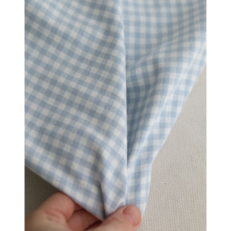 Gabin - Coton gratté style flanelle tissage vichy bleu layette