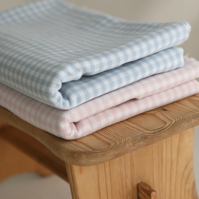 Gabin - Coton gratté style flanelle tissage vichy bleu layette