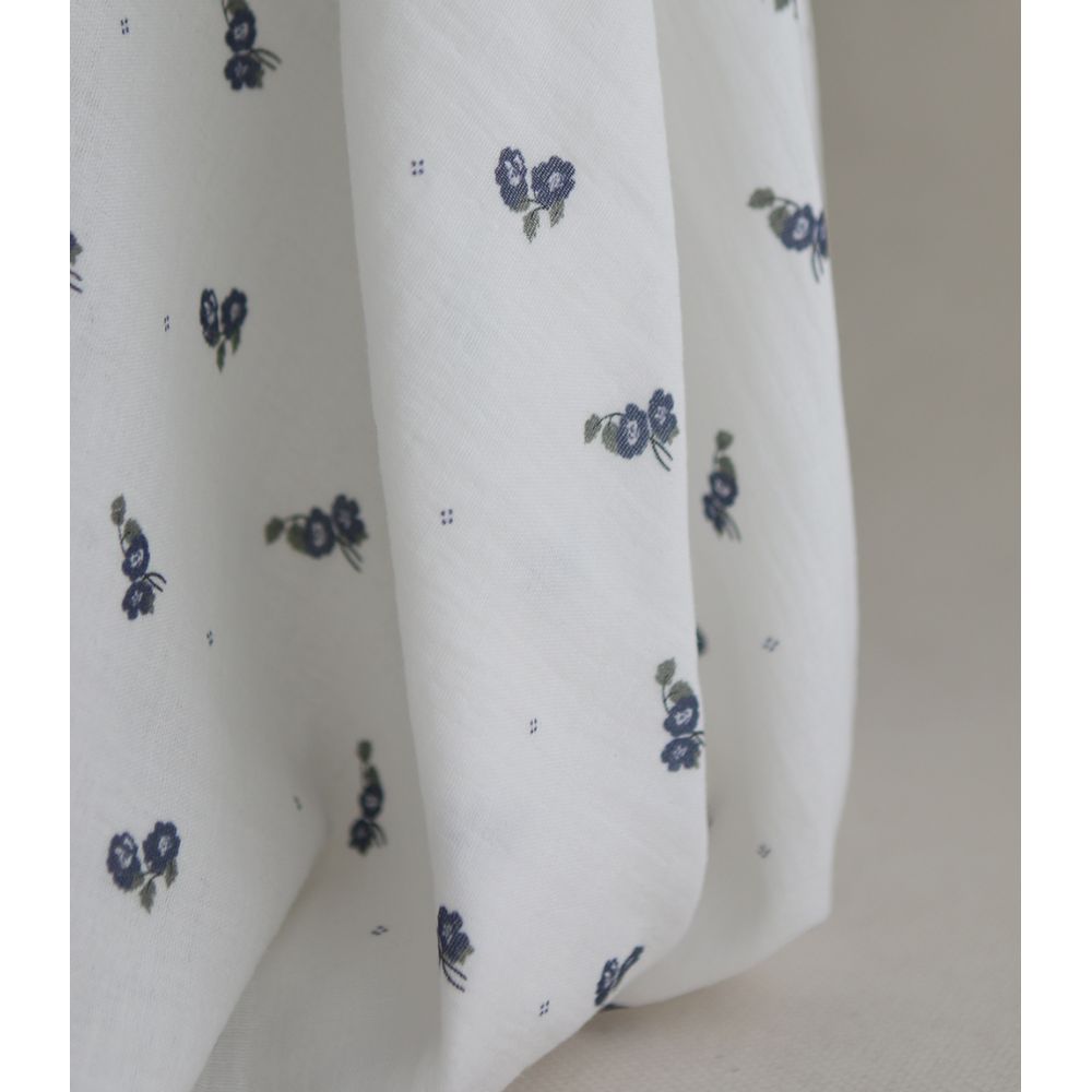 Hana - Double gaze de coton BIO fond blanc fleuri vert et bleu