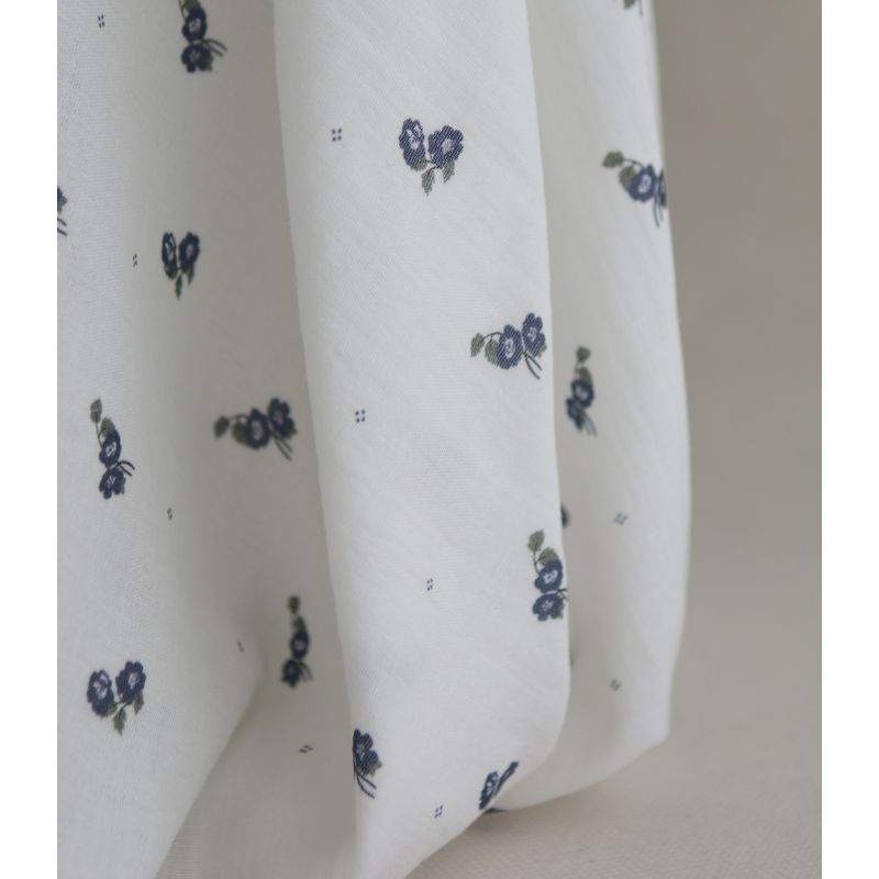 Hana - Double gaze de coton BIO fond blanc fleuri vert et bleu