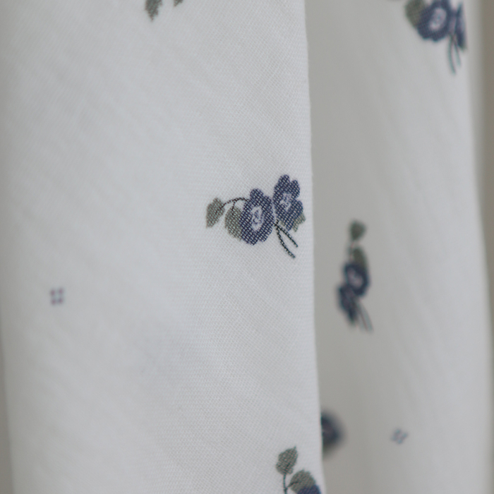 Hana - Double gaze de coton BIO fond blanc fleuri vert et bleu