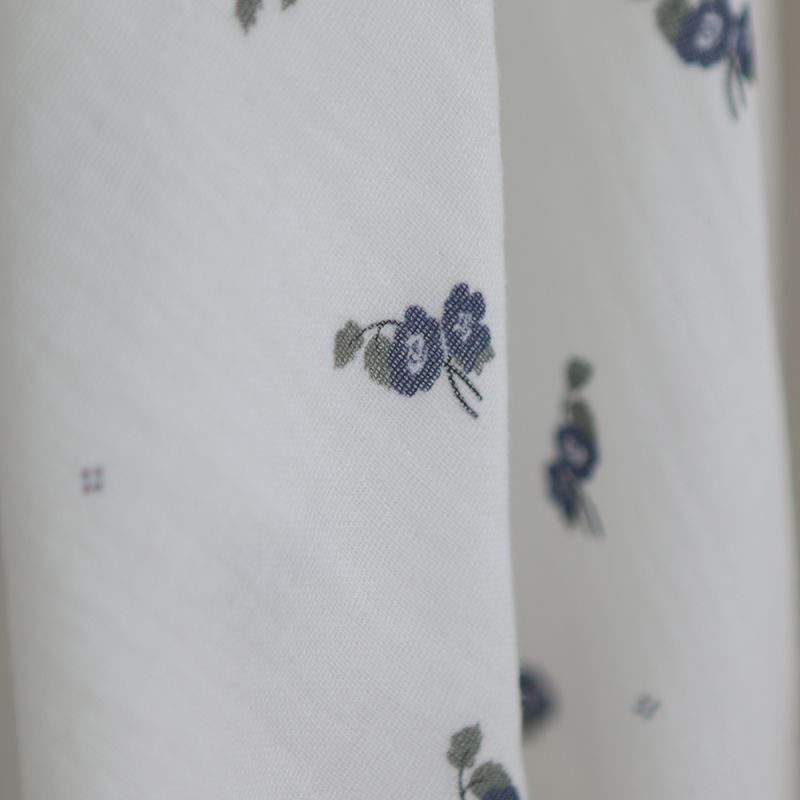 Hana - Double gaze de coton BIO fond blanc fleuri vert et bleu