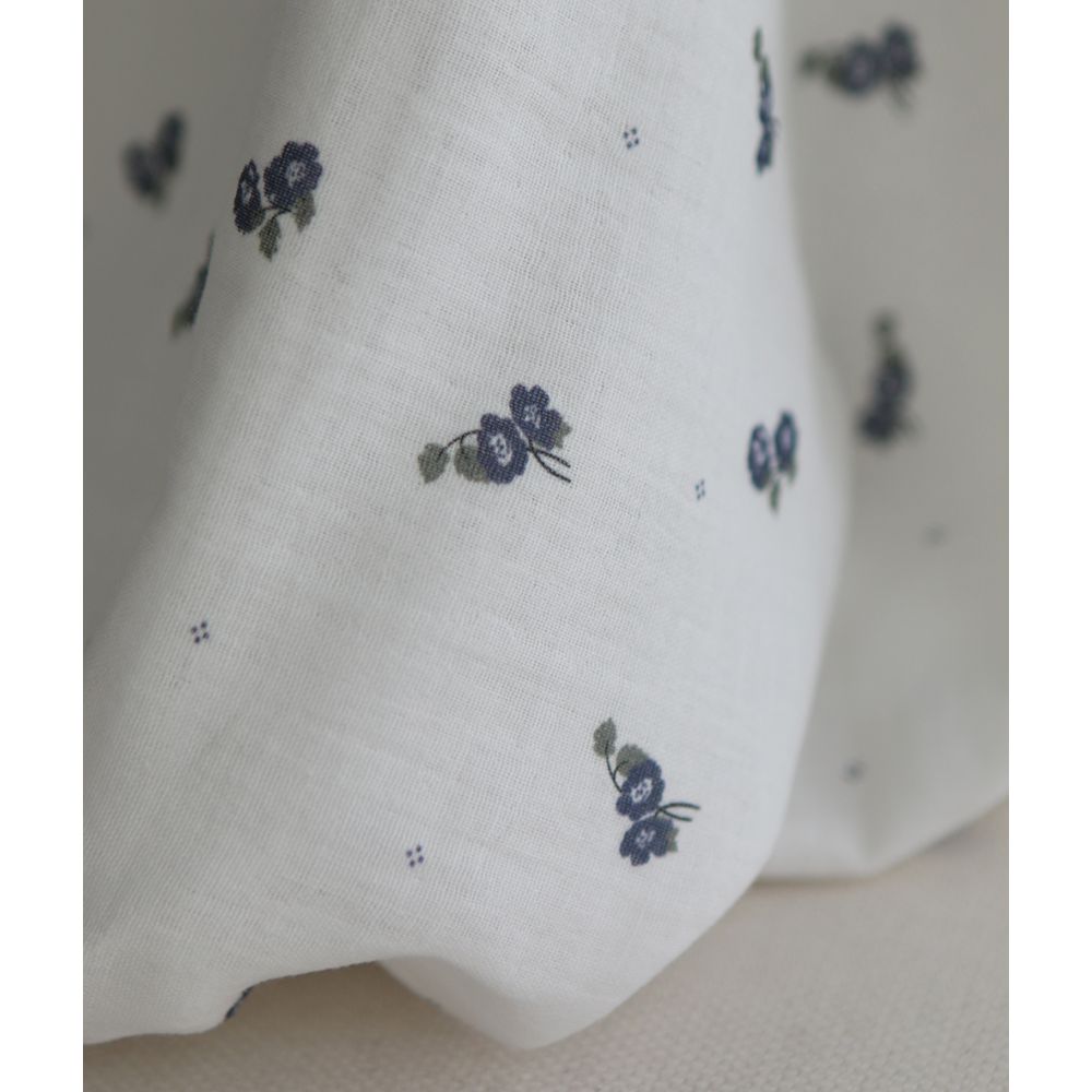 Hana - Double gaze de coton BIO fond blanc fleuri vert et bleu