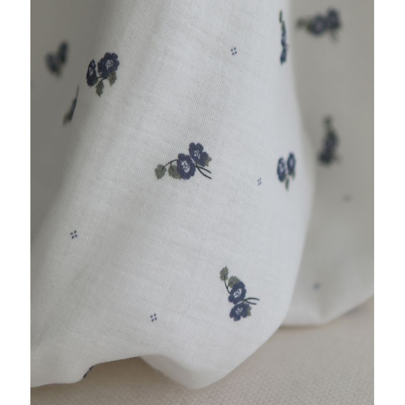 Hana - Double gaze de coton BIO fond blanc fleuri vert et bleu