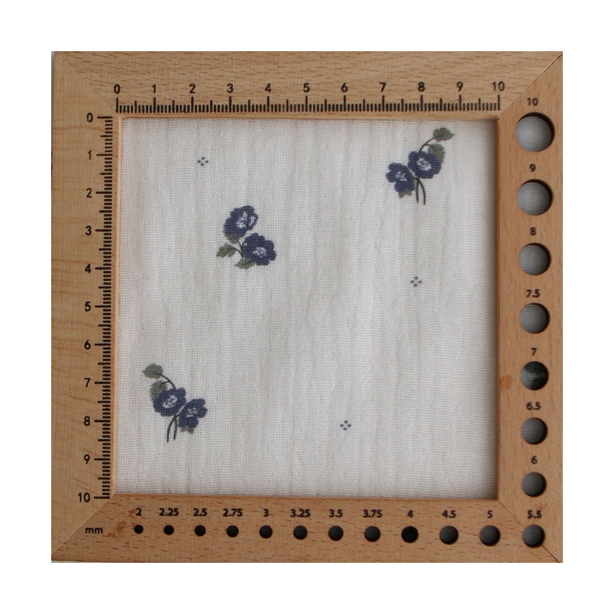 Hana - Double gaze de coton BIO fond blanc fleuri vert et bleu