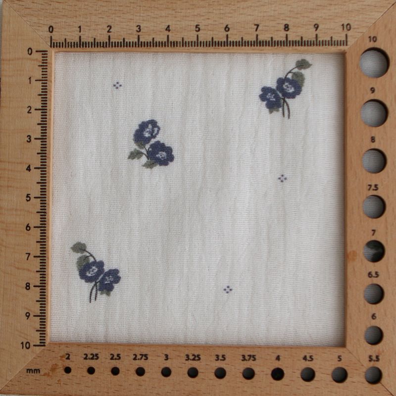 Hana - Double gaze de coton BIO fond blanc fleuri vert et bleu