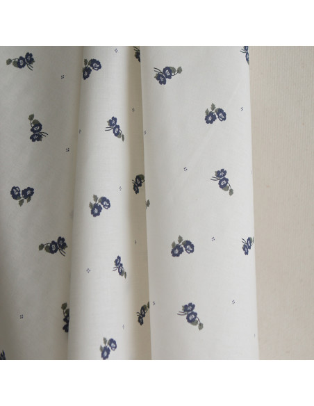 Hana - Popeline douce coton BIO organique fond blanc imprimé exclusif vert et bleu