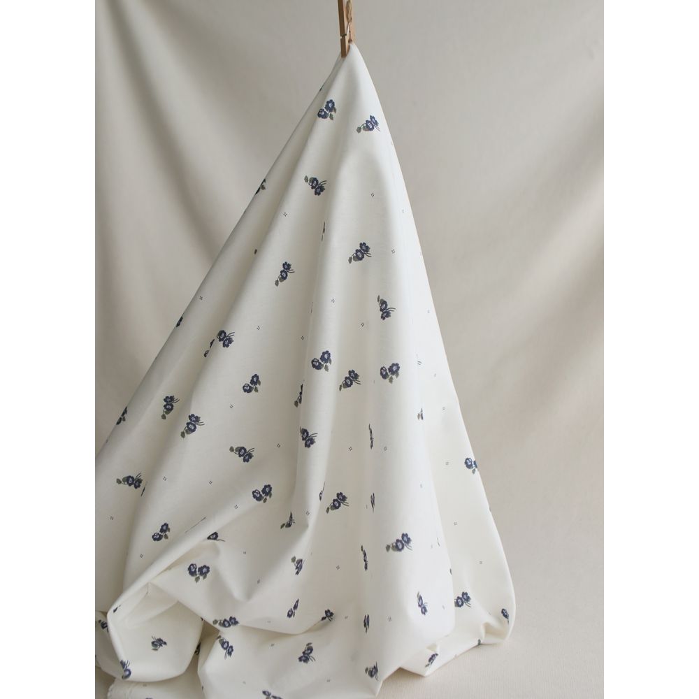 Hana - Popeline douce coton BIO organique fond blanc imprimé exclusif vert et bleu