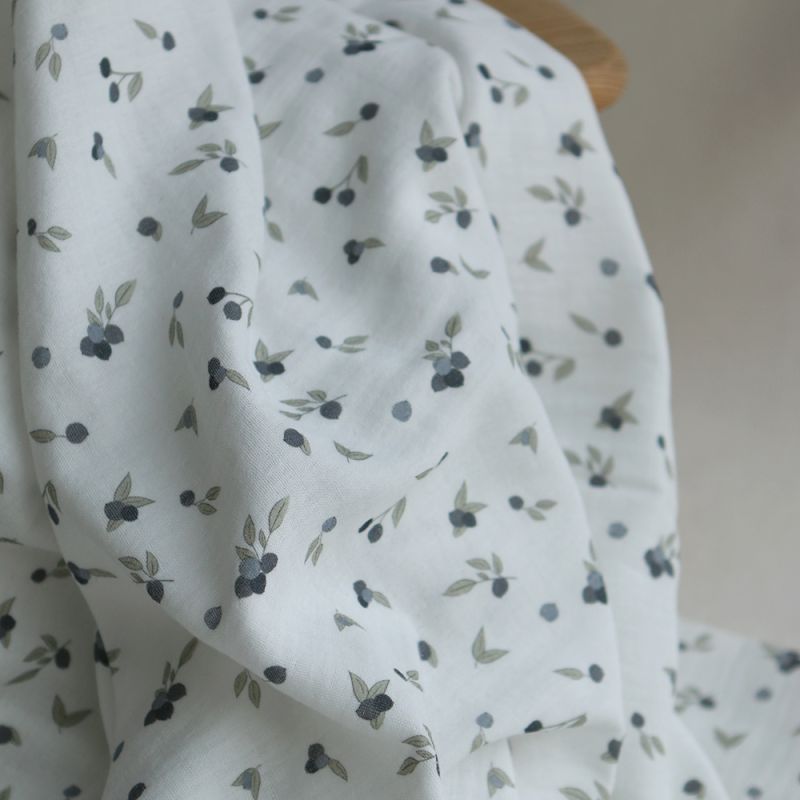 Hind - Double gaze de coton BIO fond blanc imprimé exclusif vert et bleu