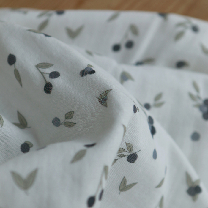 Hind - Double gaze de coton BIO fond blanc imprimé exclusif vert et bleu