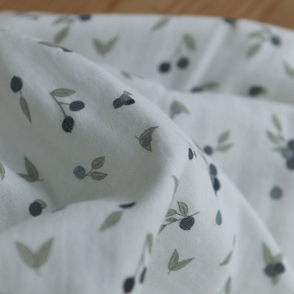 Hind - Double gaze de coton BIO fond blanc imprimé exclusif vert et bleu