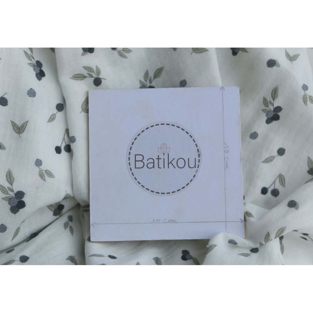 Hind - Double gaze de coton BIO fond blanc imprimé exclusif vert et bleu