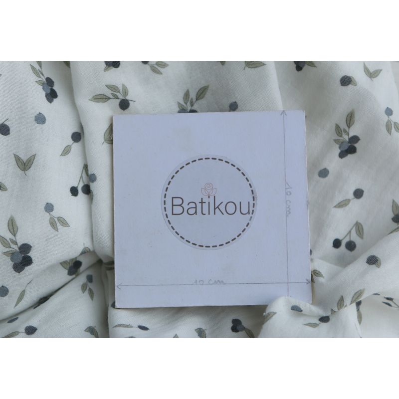 Hind - Double gaze de coton BIO fond blanc imprimé exclusif vert et bleu