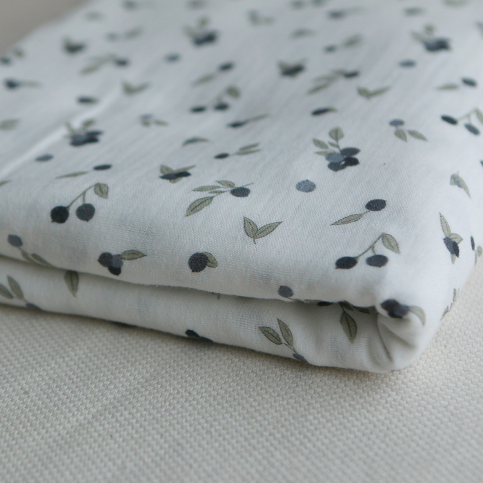 Hind - Double gaze de coton BIO fond blanc imprimé exclusif vert et bleu