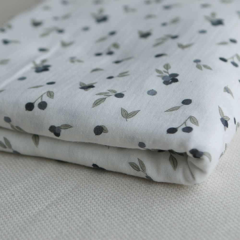 Hind - Double gaze de coton BIO fond blanc imprimé exclusif vert et bleu