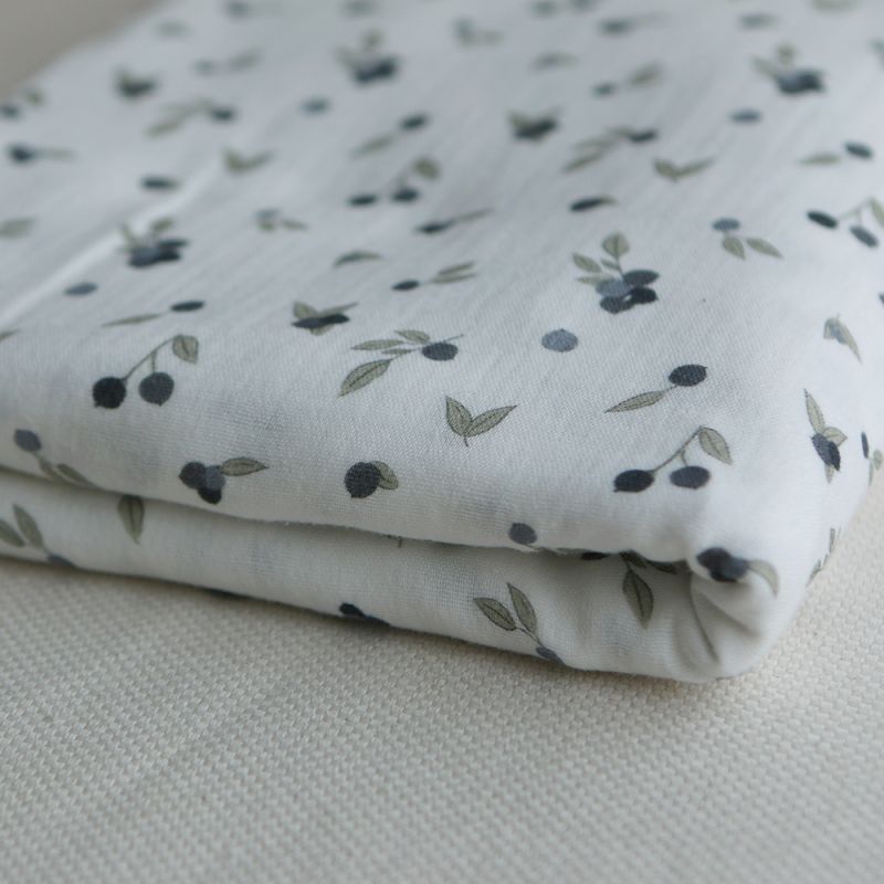 Hind - Double gaze de coton BIO fond blanc imprimé exclusif vert et bleu