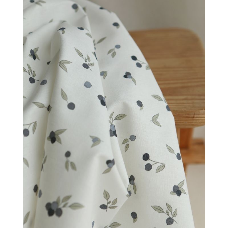 Hind - Popeline douce coton BIO organique fond blanc imprimé exclusif vert et bleu