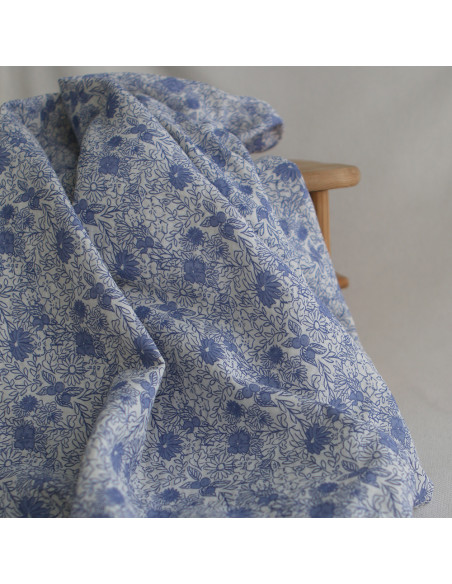 Zomea - Double gaze de coton fond écru motif bleu