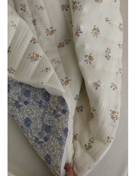 Zomea / Neha - Matelassé double gaze de coton fond écru motif bleu