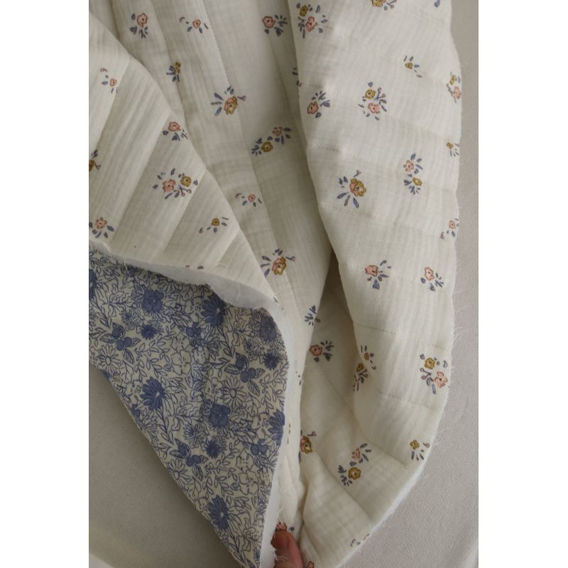 Zomea / Neha - Matelassé double gaze de coton fond écru motif bleu