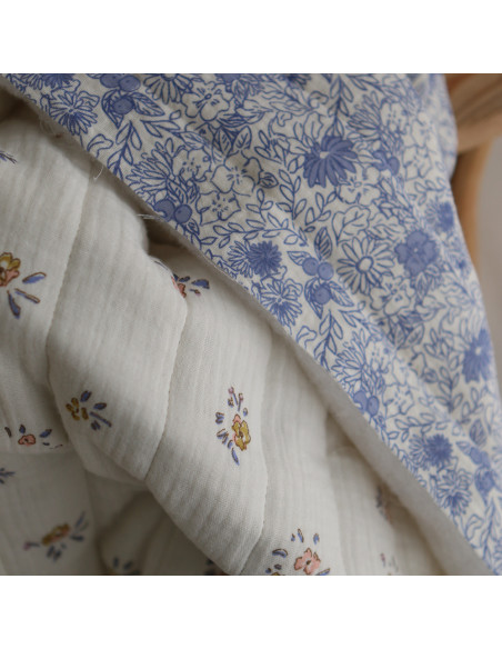 Zomea / Neha - Matelassé double gaze de coton fond écru motif bleu