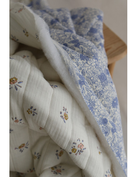 Zomea / Neha - Matelassé double gaze de coton fond écru motif bleu