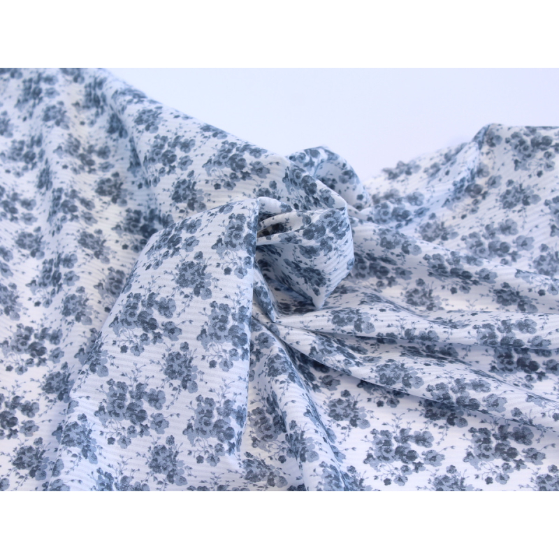 Voile de coton organique rayé imprimé fleuri bleu encre